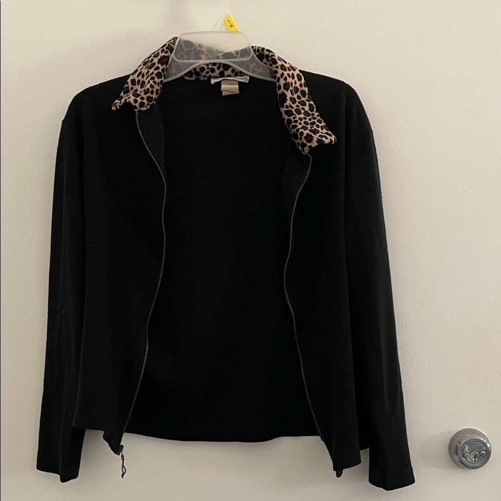 Leopard Collar Black Women's Jacket